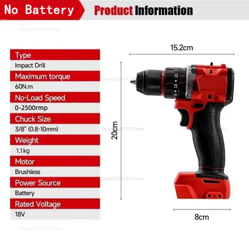 Small Electric Brushless Impact Drill 150Nm Cordless Power Tool for Home Renovation Use Compatible with 18V Makita Batteries