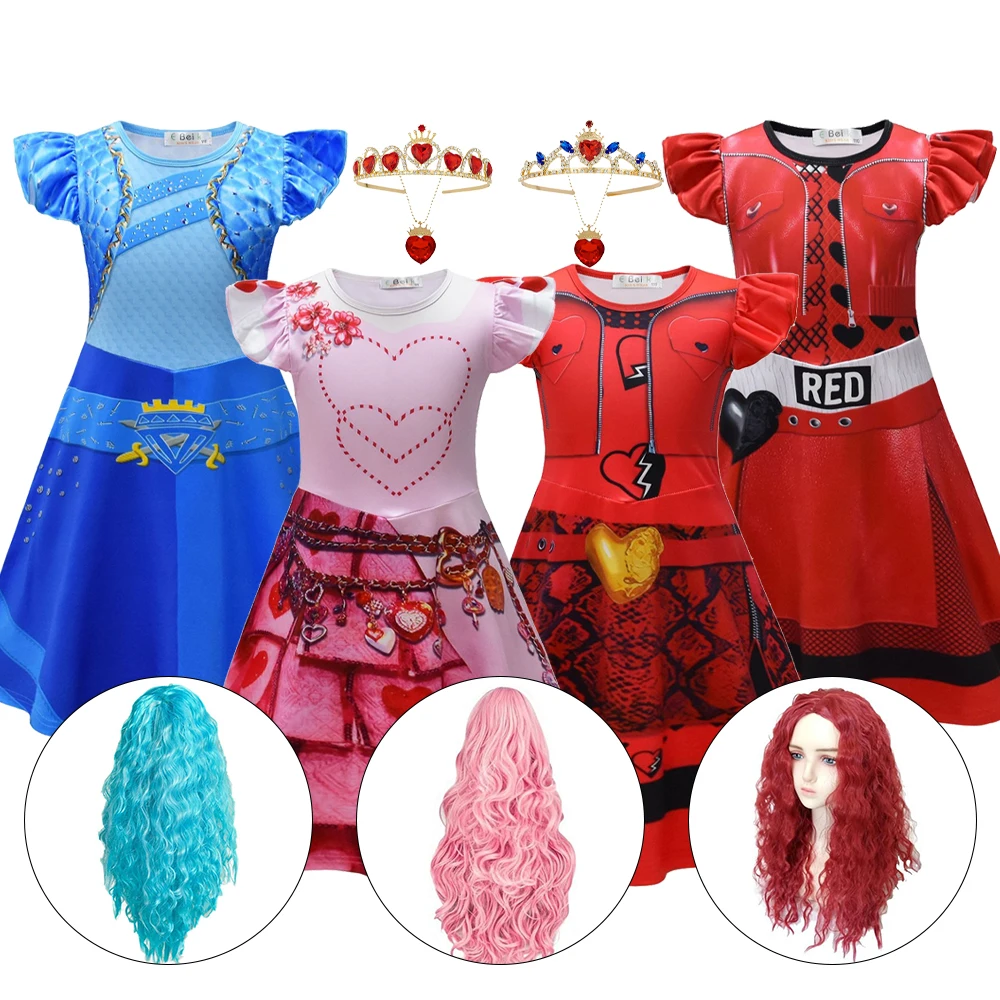 Movie Rise of Red Evie Cosplay Costume Mal Disguise Cute Dress Uniform for Kids Outfit Halloween Carnival Party Suits Roleplay