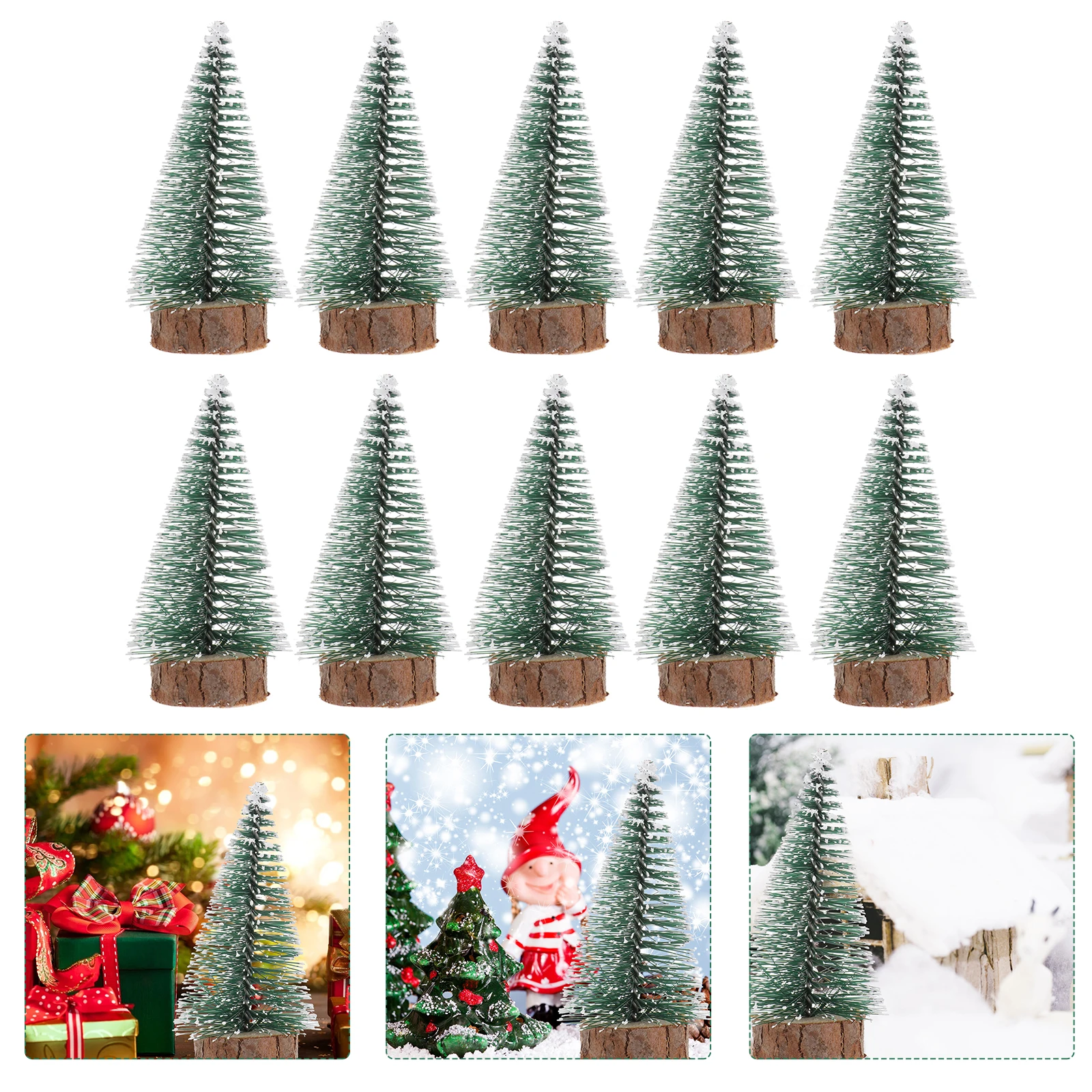

10Cm Mini Frosted Pine Tree Decoration Wooden Base Tabletop Holiday Ornament Craft Display Village Mini Christmas Tree Desk