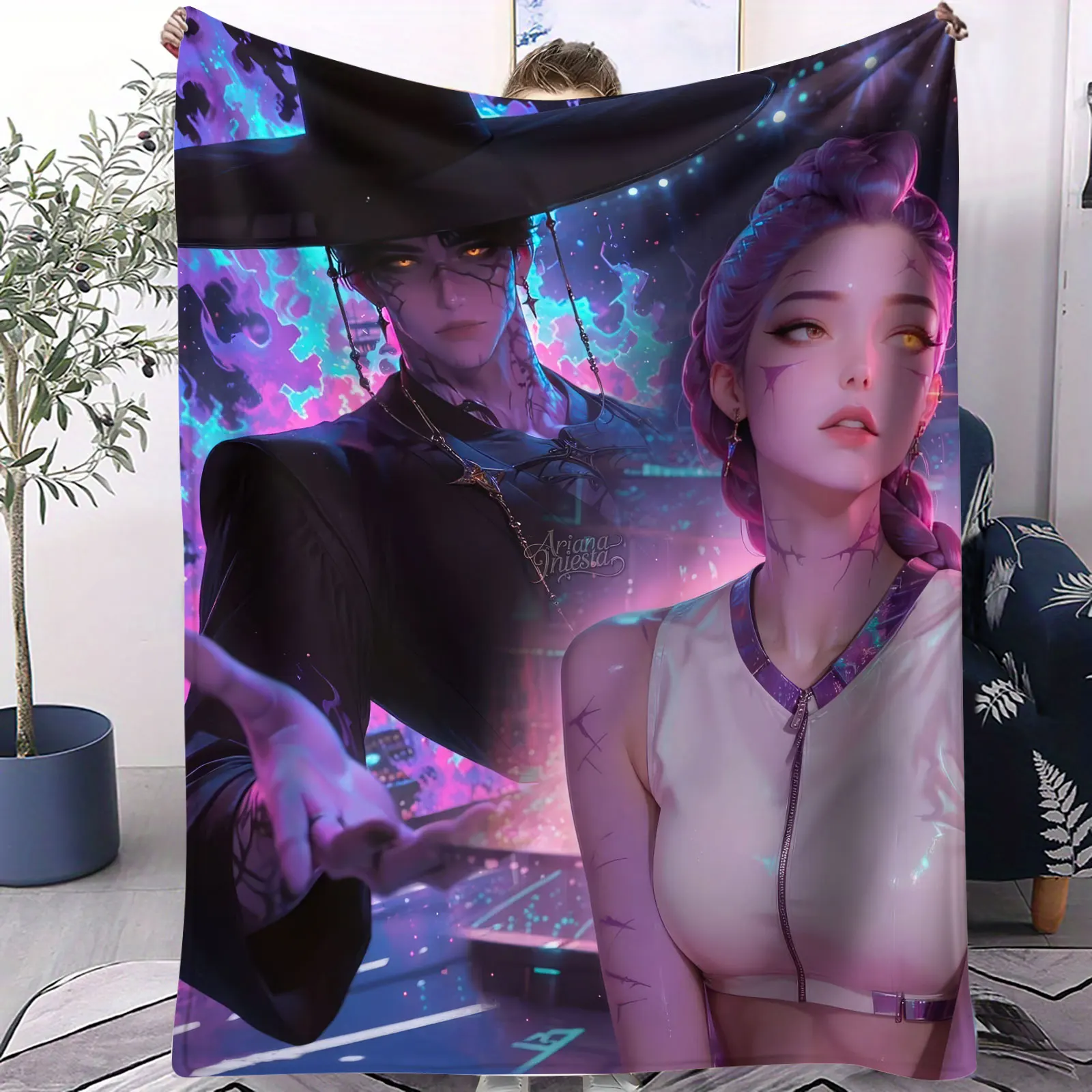 

K-POP «Охотники на демонов», неоновое научно-фантастическое фланелевое одеяло, мягкое теплое одеяло, популярный подарок для фанатов аниме для дома, отдыха, путешествий, кемпинга