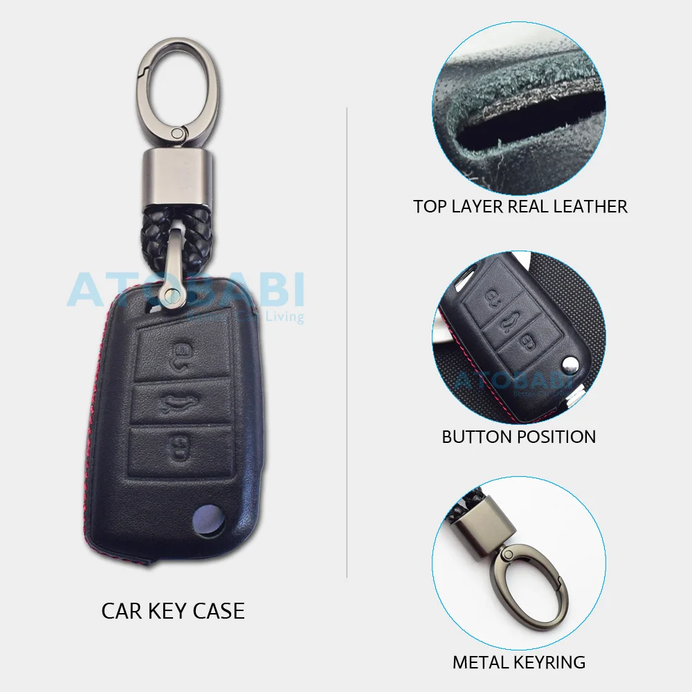 Leder Auto Schlüssel Fall Schlüsselbund Für VW Volkswagen Golf MK7 GTI Tiguan Jetta Sitz Skoda Klapp Fernbedienung Fobs Schutz Abdeckung – Detail 2