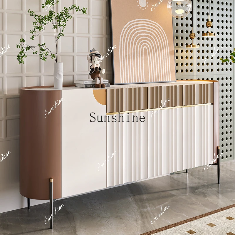 Italian modern simple side cabinet light luxury entrance hall rock slab bucket cabinet  FT