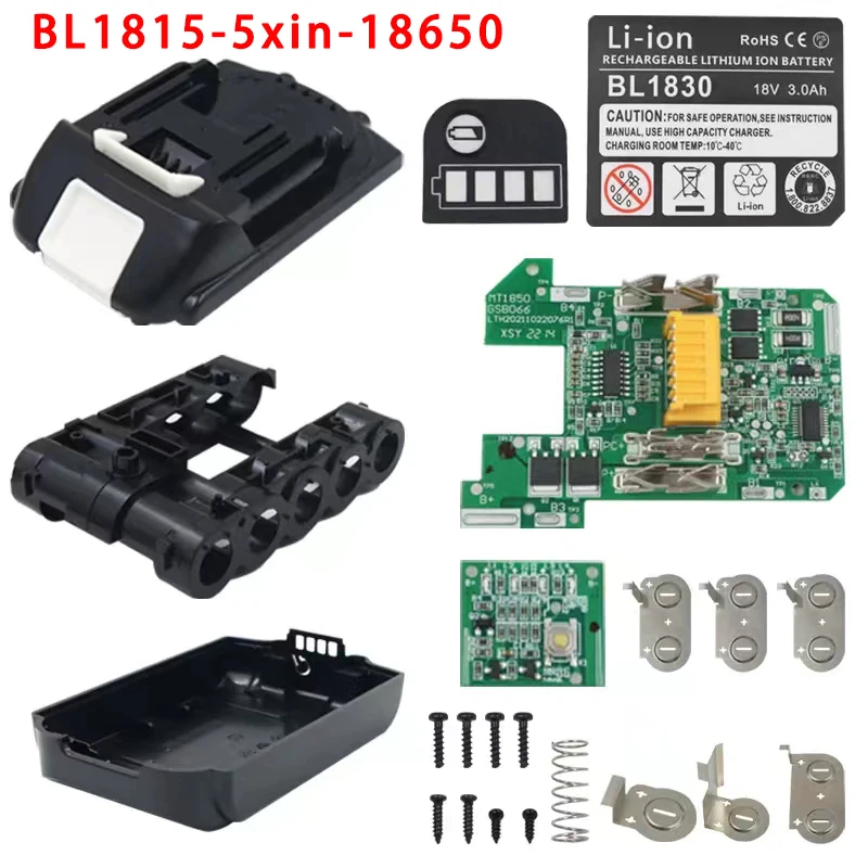 Caja de batería de iones de litio BL1815, placa de circuito de protección de carga, caja de etiquetas con indicador LED PCB para carcasas Makita de