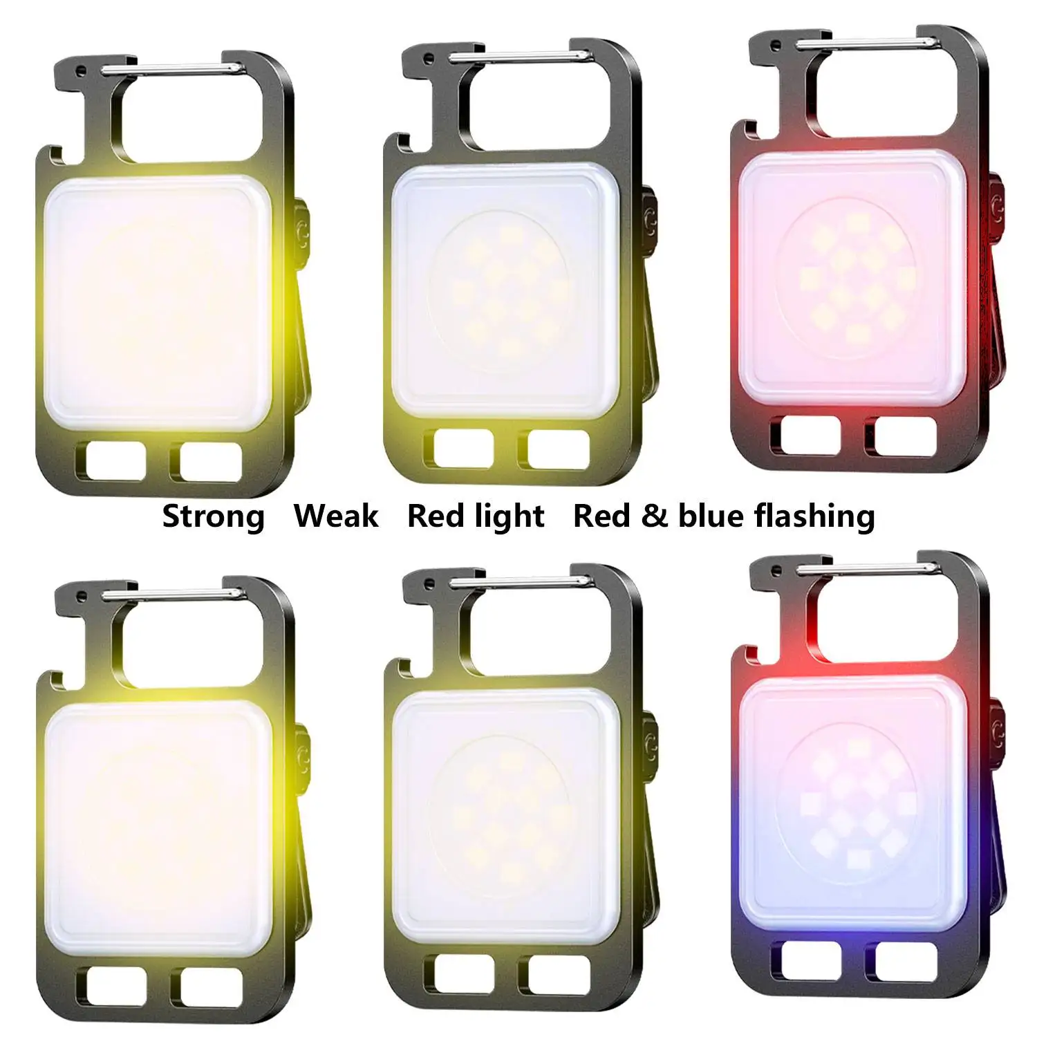 Multifunctional Portable Lamp With Magnetic Red And Blue Warning Lights COB Built-In Battery Rechargeable Keychain Work Light
