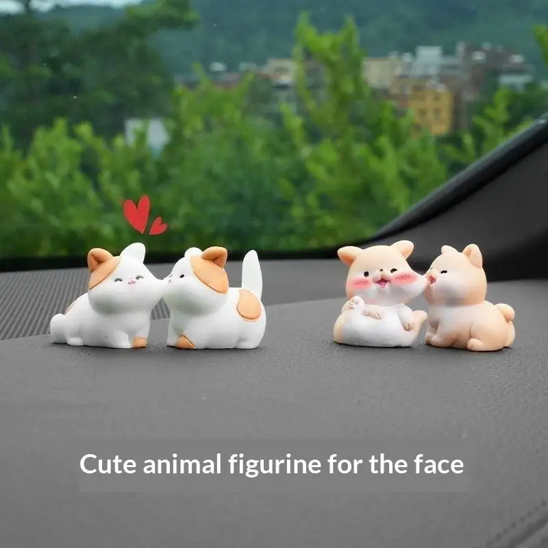 Cute Mini Cartoon Kissing Rabbit Cat Frog Car Ornaments Smooth Surface For Car Dashboard Home Desktop Decor