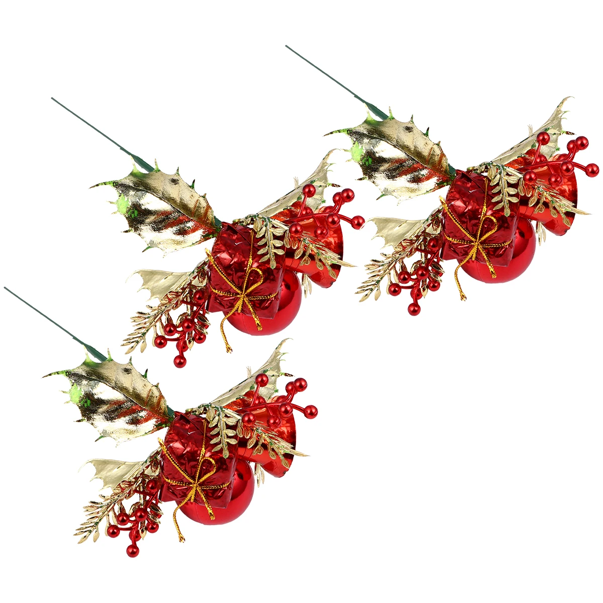

3pcs Christmas Tree naments Simulation Flowers Fruit Decorations Xmas Party Red Picks Artificial Leaf AdornmentsFlower Branches