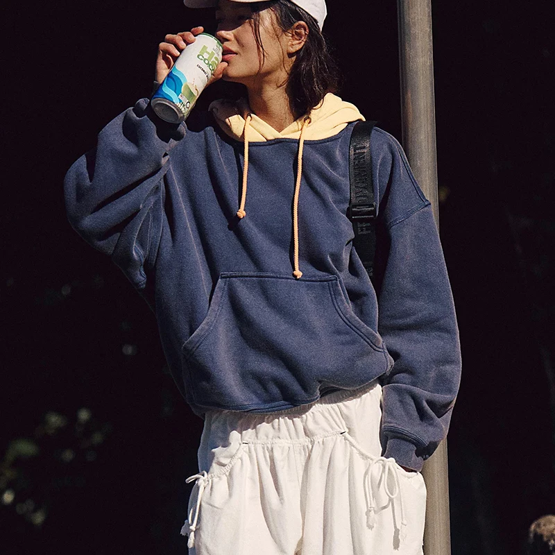 Retro cor bloco hoodie y2k estética pulôver de grandes dimensões, harajuku streetwear para mulher estilo coreano mix & match topos moletom