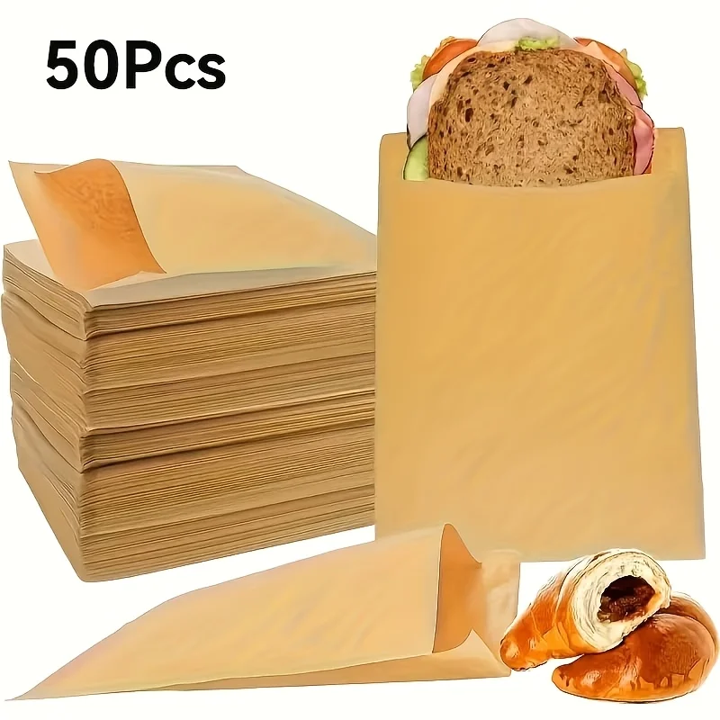 50Pcs Parchment Sandwich Bags Grease‑Resistant Food Paper Bags For Deli Bakery Shop, Ideal Companion For Picnic Barbecue Outdoor