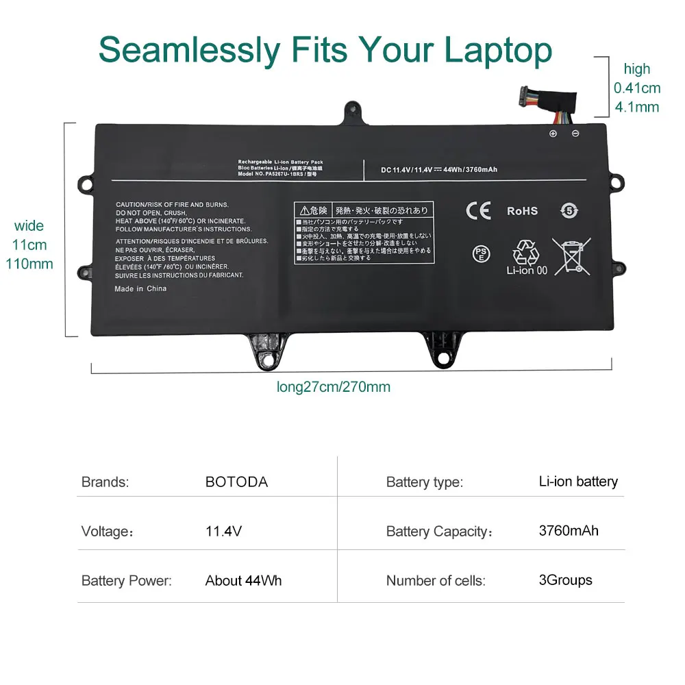 11.4V 44Wh Toshiba PA5267U-1BRS Laptop Battery