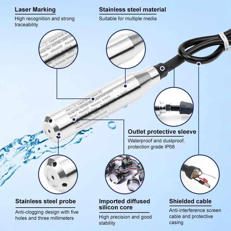 Firstrate FST700-1000 Water Level Sensor Probe CE Certified Water Level Sensor Industrial Level Measuring Instruments