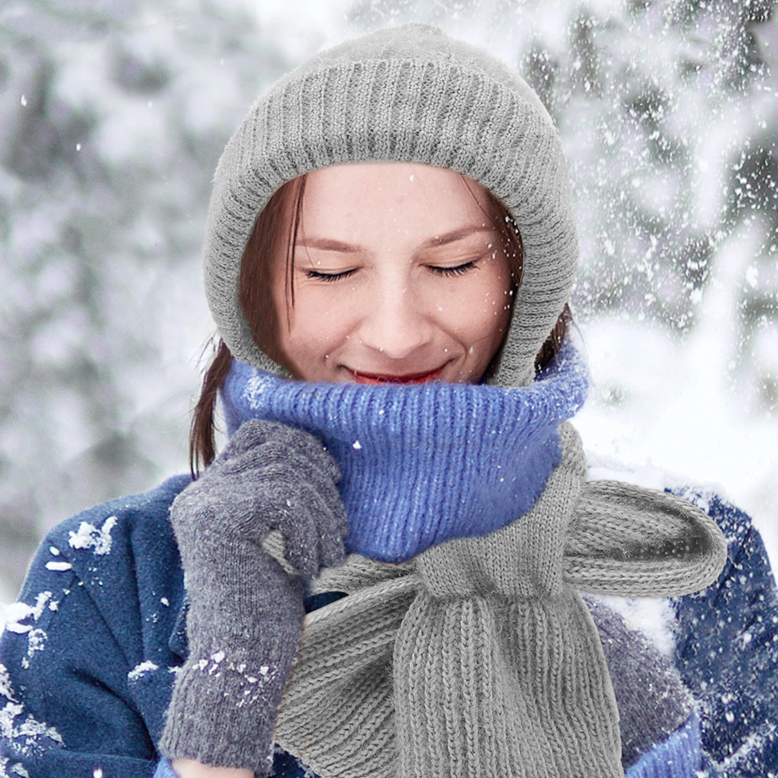 

Winter Warm Scarf Hat Attached Hooded Neck Warmer Beanie Scarf Hoodies Women Soft Polyester Cozy Outdoor Riding Shopping