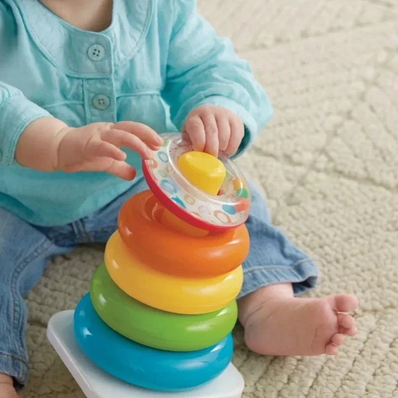 0-36 Months Educational Stack Up Nesting Rainbow Tower Ring Baby Toys Learning Brilliant Basics Rock-a-Stack Rattle Toy