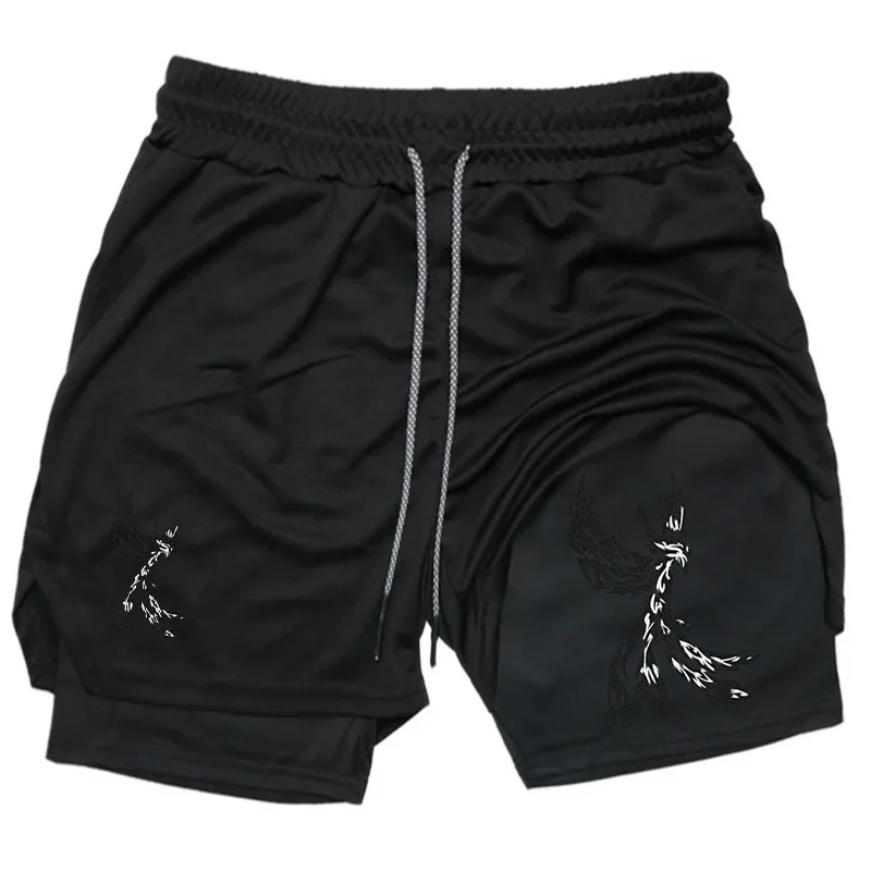 

Phoenix Print 2 in 1 Running Shorts Men's Gym Fitness Training Quick Dry Short Pants Male Outdoor Sport Jogging Pocket Bermuda