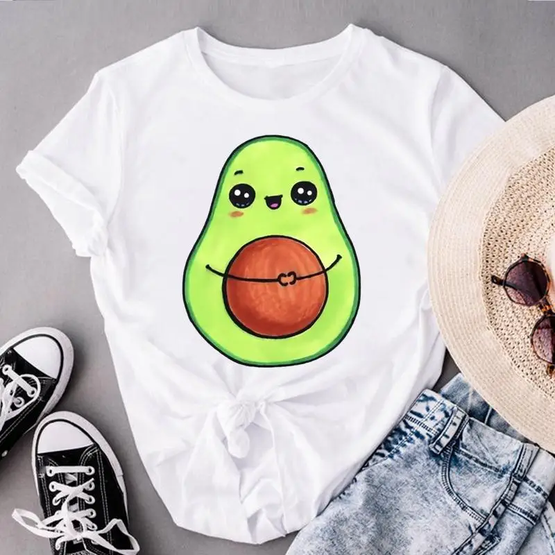 Women Short Sleeve Love Avocado New Lovely Clothes Print Tops Fashion Lady Tees Female O-neck Summer Tshirt Graphic T-Shirt