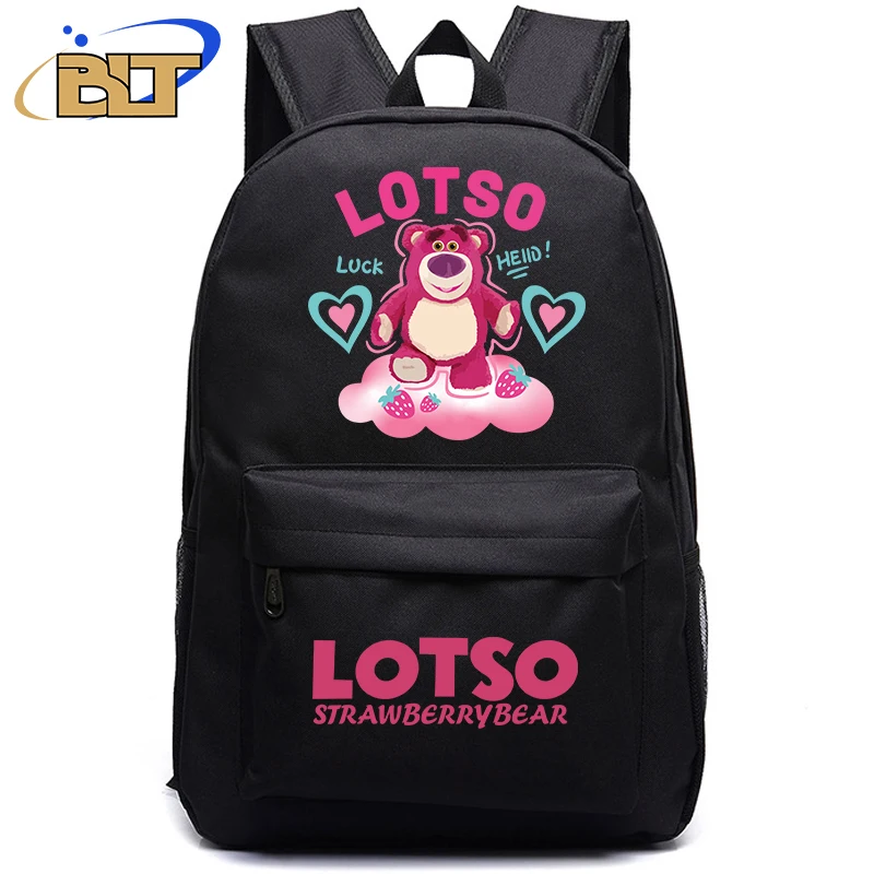 Disney lotso bear print student backpack kids black schoolbag for boys and girls