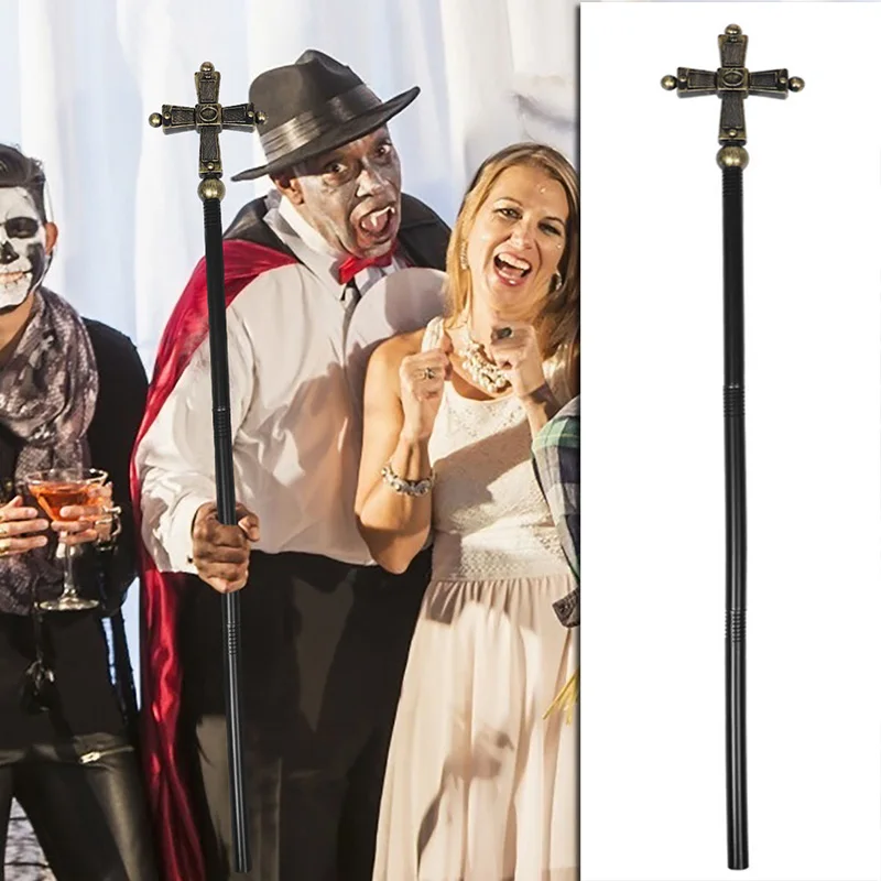 New Wizard Cosplay Prop Ancient Roman Pope Cross Staff for Priests Halloween Costume Accessory for Adults and Kids for Role Play