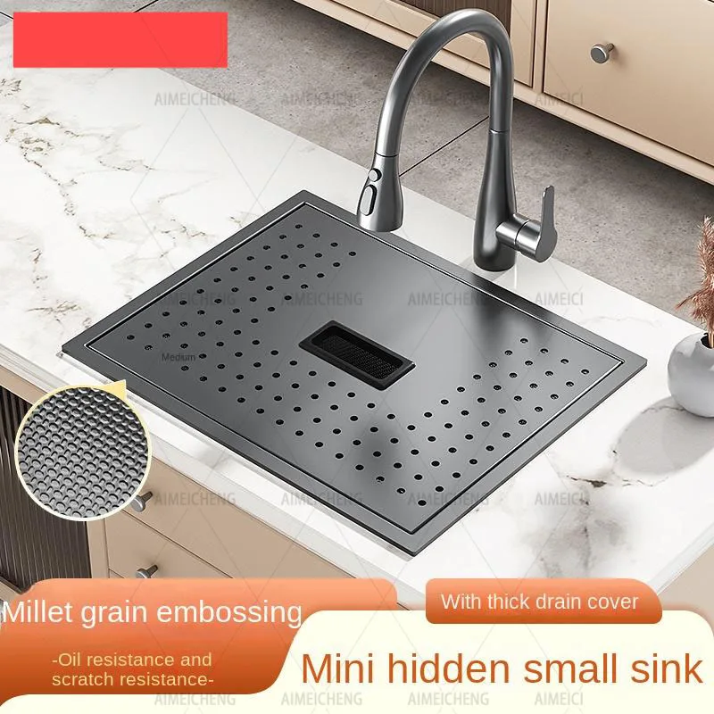 Nanometer Black Double Cover Hidden Sinks 304 Stainless Steel Sink Single Kitchen Sink