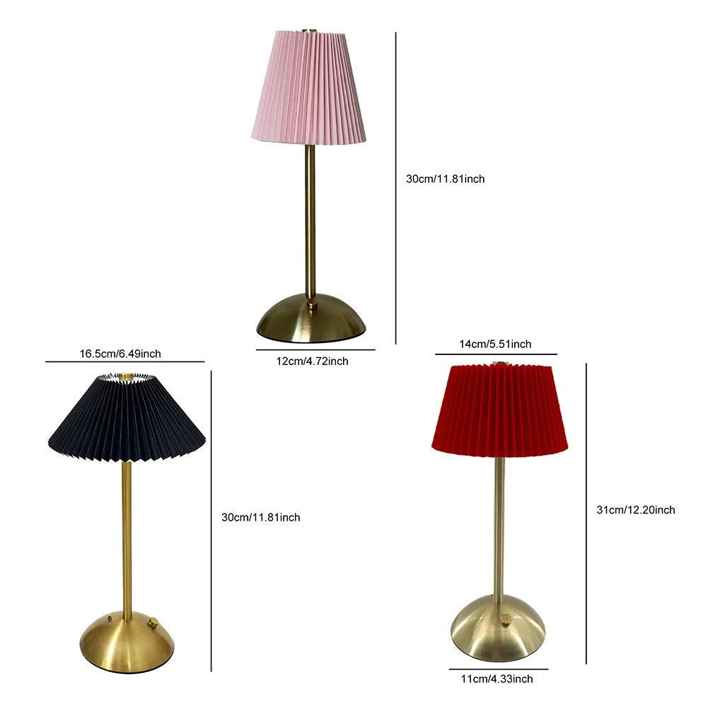 

Aesthetic Night Light USB Rechargeable Pleated Table Lamp 3 Color Stepless Dimming Fabric Shade Desk Lamp for Home Decoration