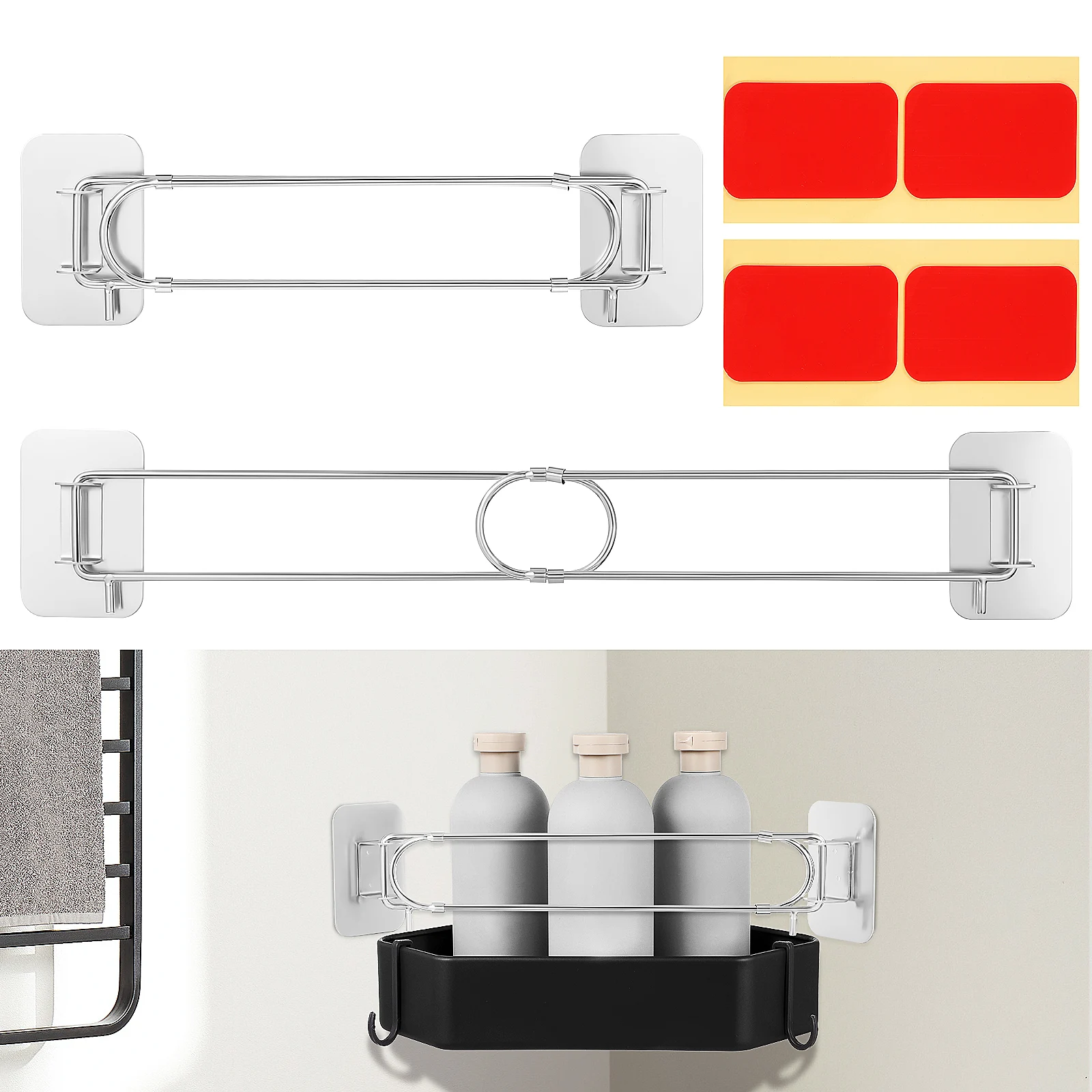 

2 pcs Bathroom Corner Storage Rod Guardrail Silver Stainless Steel 304 Rv Shower Adjustable Camper Shelf Space Saving Bath