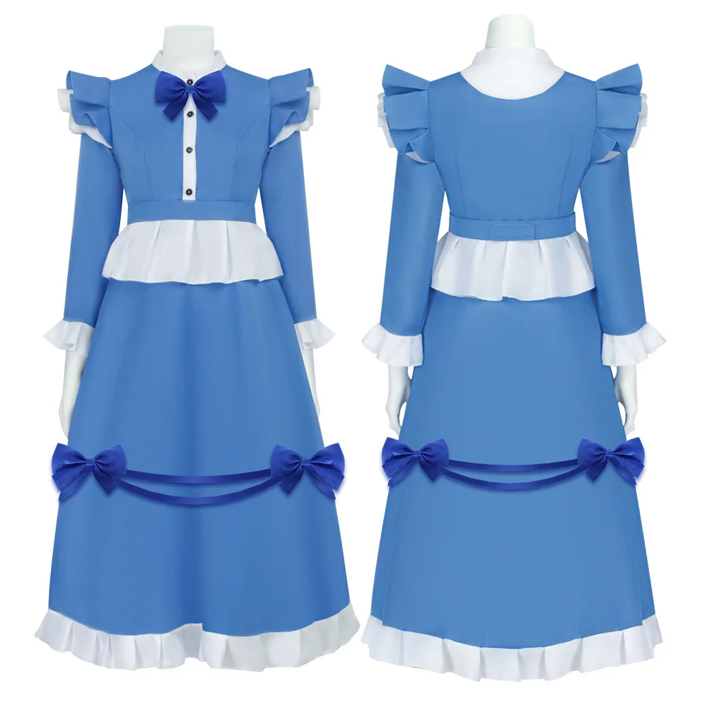 

The Cosplay Costume Dress Game program Cos Playtime Red Hair Girl Women Girls Blue Maid Dress Lolita Halloween Party Dress