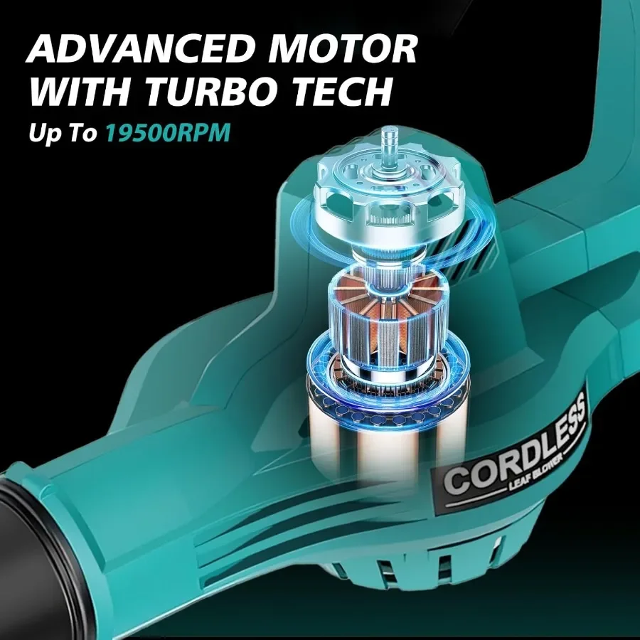 Soffiatore per foglie elettrico senza fili da 20 V con batteria 2X 2.0 Ah e caricabatterie 480 CFM 160 MPH Soffiatore per foglie alimentato a batteria Ha