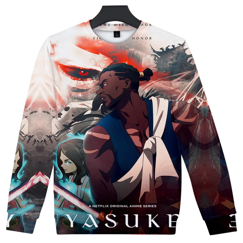 Yasuke เสื้อสเวตเตอร์ลายกราฟิกสำหรับผู้ชาย, เสื้อวอร์มแฟชั่นสไตล์สตรีทแวร์เสื้อสวมหัว Y2k แขนยาวสำหรับเด็กผู้ชาย