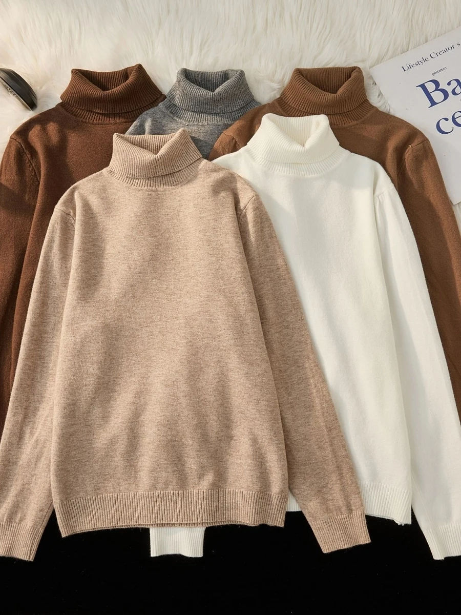 

Мужской вязаный свитер с высоким воротником, однотонный, с длинным рукавом, теплый базовый слой для осени и зимы