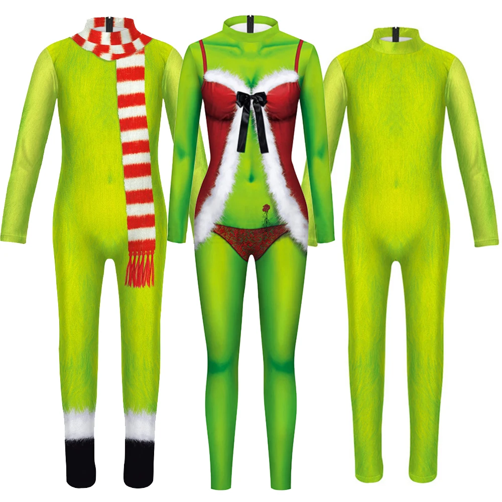 

Movie Green Hair Cosplay Costume Full Sets Monster Bodysuit Uniform for Kids Adult Halloween Carnival Party Clothes Roleplay