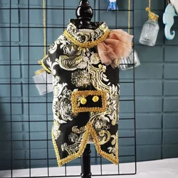 European Court Style Pet Boy Dog Clothes Luxury Black Golden Embroidery Handmade Party Suits Coats For Small Medium Dog Poodle
