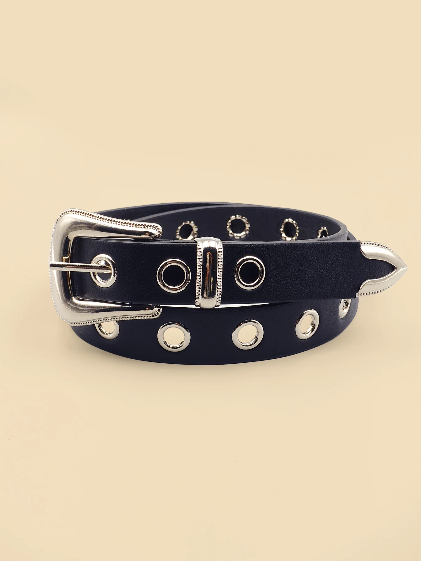 Classic Pu Material Black Belt Retro Hollow Women\'s Belt Punk Y2K Style Versatile Casual Decoration