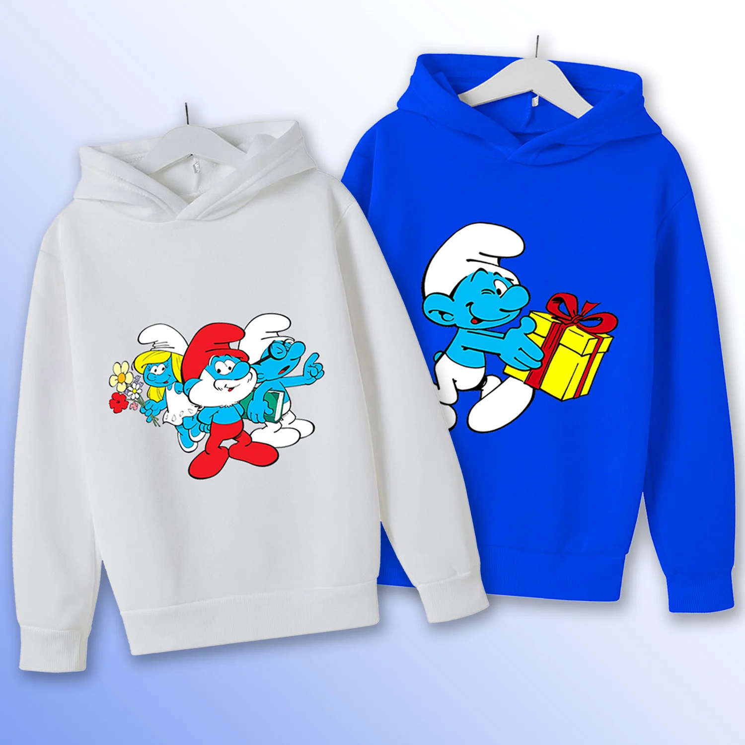 Smurfs felpa con cappuccio inverno caldo felpa bambini cartone animato stampato abbigliamento con cappuccio termico manica lunga vestiti bambini