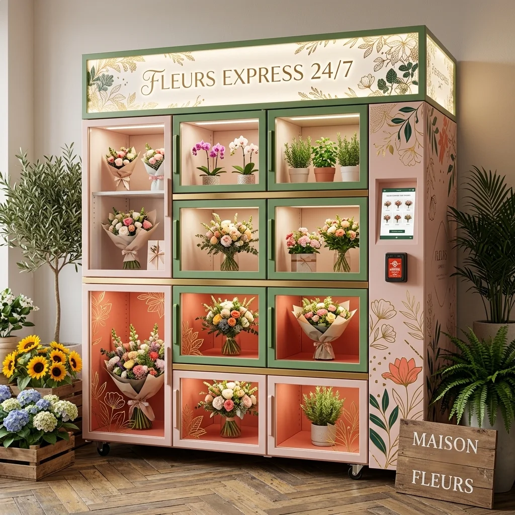 Commercial Flower Vending Machine Refrigerated Locker 3-20℃ 40 Compartments For Supermarket Airport Business Center Customized