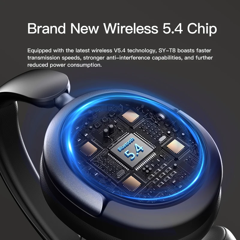 EOENKK SY-T8 سماعة رأس لاسلكية فوق الأذن بلوتوث 5.4 بطارية طويلة عمرية HiFi صوت ستيريو سماعة الألعاب مع الكمون المنخفض