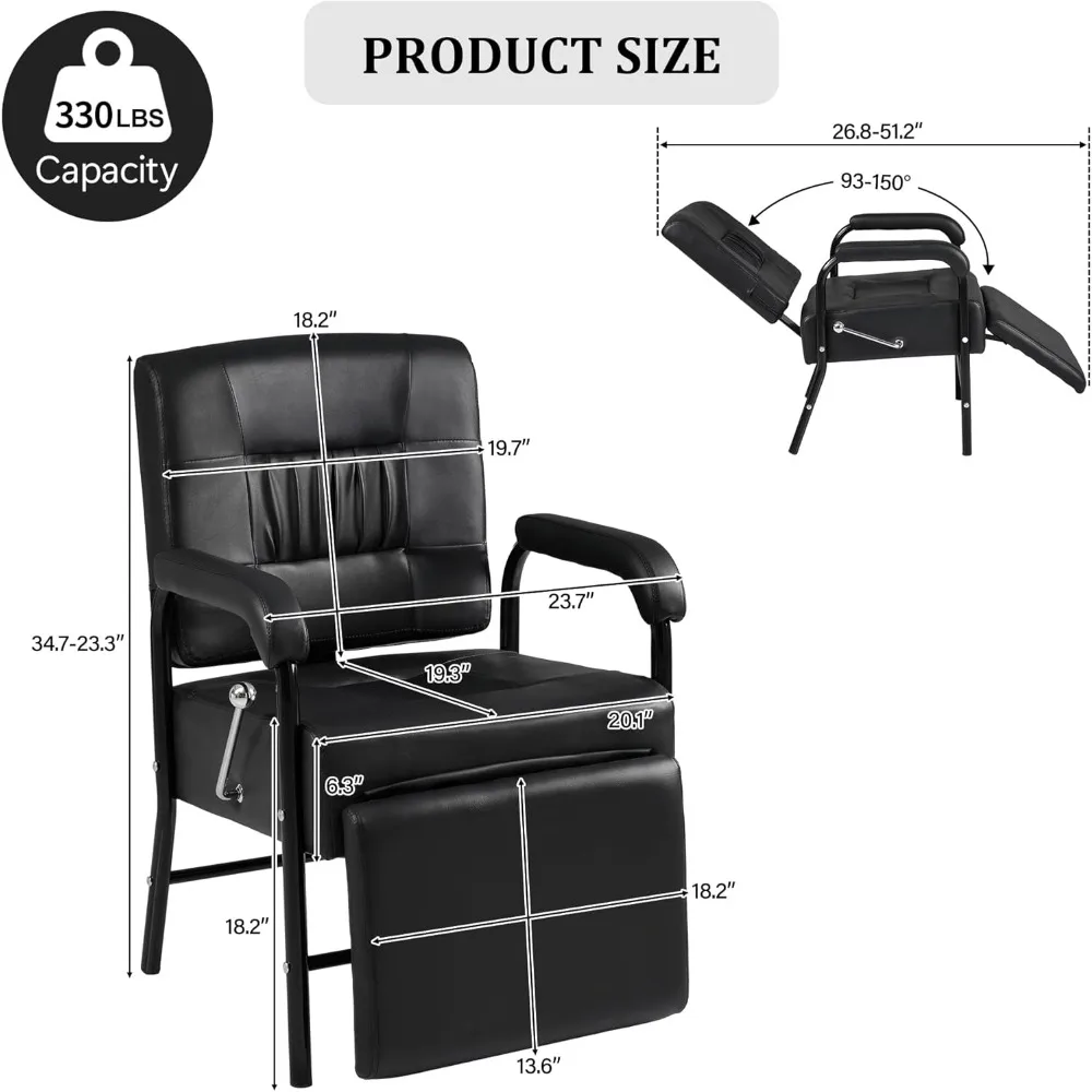 كرسي صالون قابل للتعديل مع مسند للقدمين لمصففي الشعر، 90-150 ° معدات مقعد الحلاقة المنجدة بالجلد المائل #2