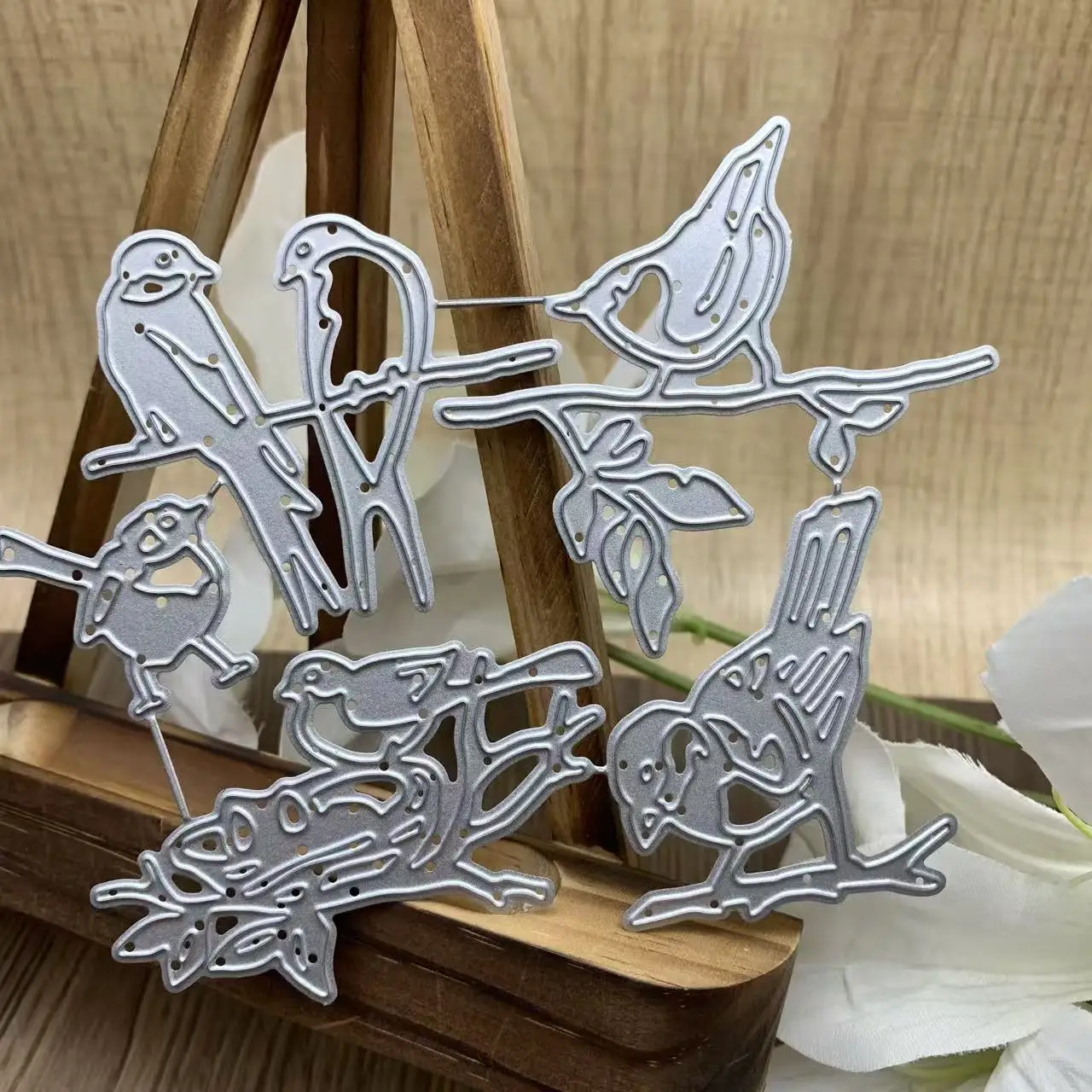 Birds On Branches Leaves Metal Cutting Dies Forest Bird Pattern DIY Scrapbooking Landscape Card Making Dies