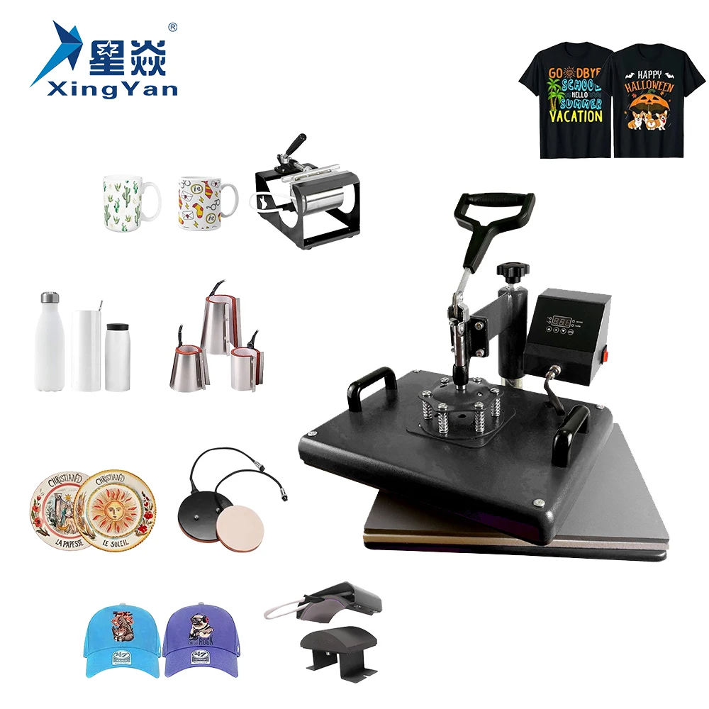 Xingyan 29x38 12x15 Combo 8 en 1 Plancha Sublimadora Multifuncional para Placas, Tazas, Gorras y Camisetas, Máquina de Prensa de Calor Azul