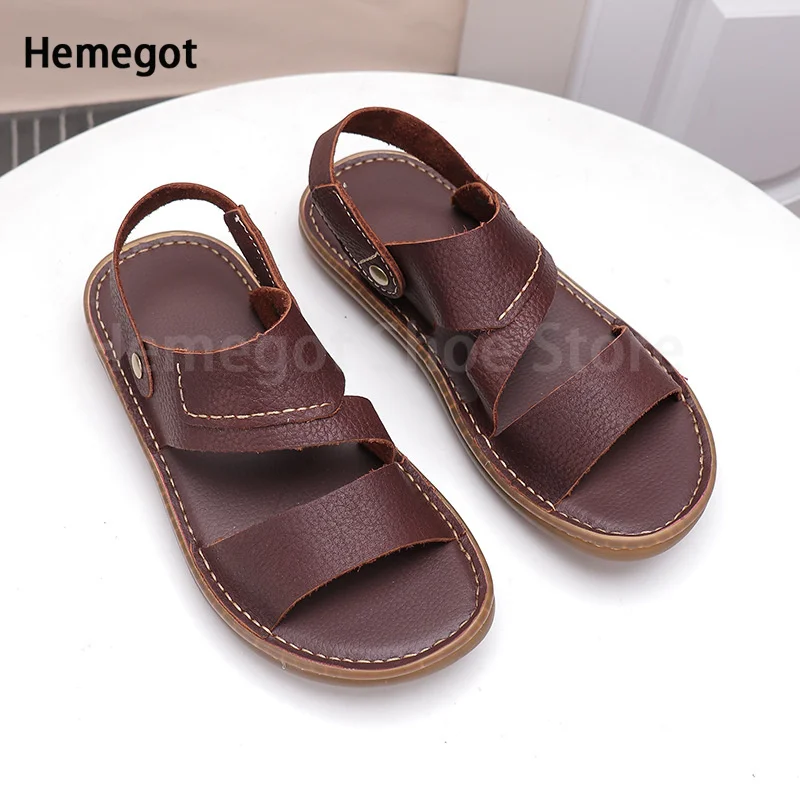 Summer New Men's Leather Sandals Casual Comfortable Breathable Soft Bottom Soft Surface Beach Two-Use Outdoor Sandals