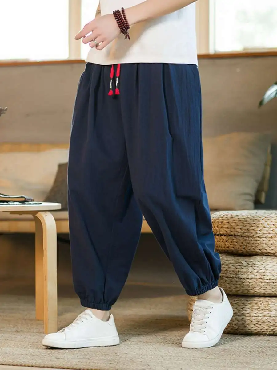 

New Arrival Summer Men's Loose Cotton Linen Casual Pants Nine Points Trousers Breathable Comfortable Regular Fit Daily Wear