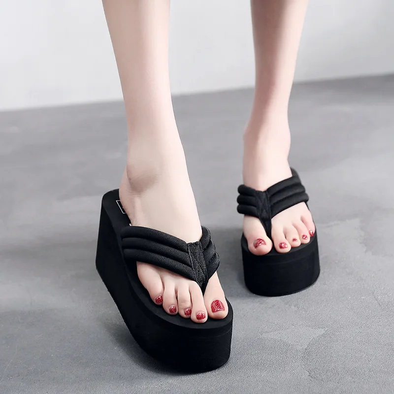 Women Fashion Slippers Super High Heels Beach Flip Flops Soft EVA Summer Shoes Woman Platform Slides 11CM Ladies Sandals SH07021