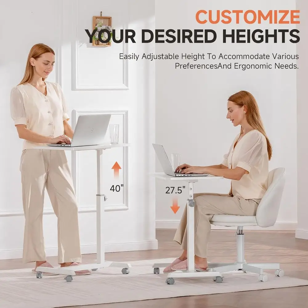 Mobile Small Standing Desk, Sit Stand Portable Rolling Laptop Desk with Lockable Wheels, Adjustable Height Overbed Bedside Table