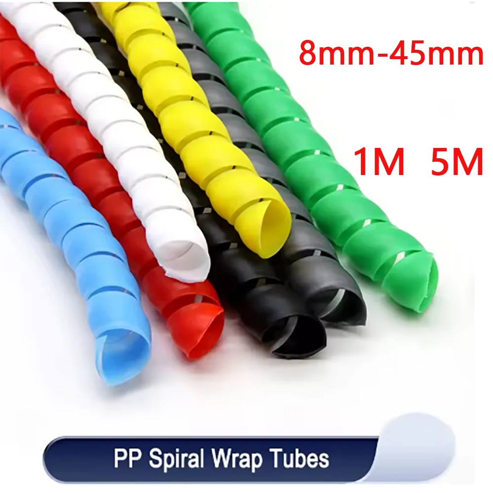 1/5Meters 8mm-45m Line Organizer Pipe Protection Flexible Spiral Wrap Winding Cable Wire Protector Cable Sleeve Cover Tube