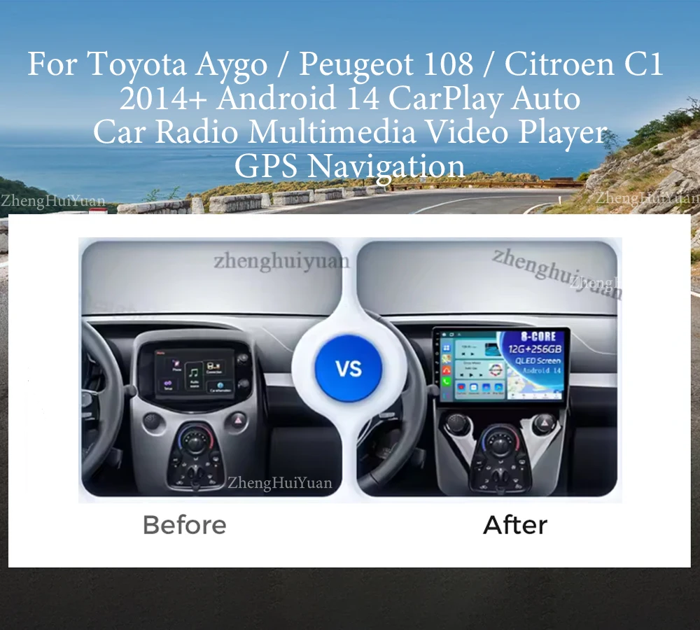 For Toyota Aygo / Peugeot 108 / Citroen C1 2014+ Android 15 CarPlay Auto Car Radio Multimedia Video Player GPS Navigation