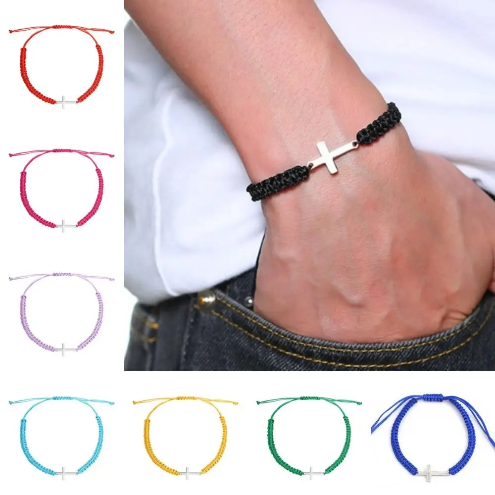 Creative Cross Bracelet Personality Stainless Steel Adjustable Charm Bracelet Colored String Versatile Couple Hand Ring Lovers