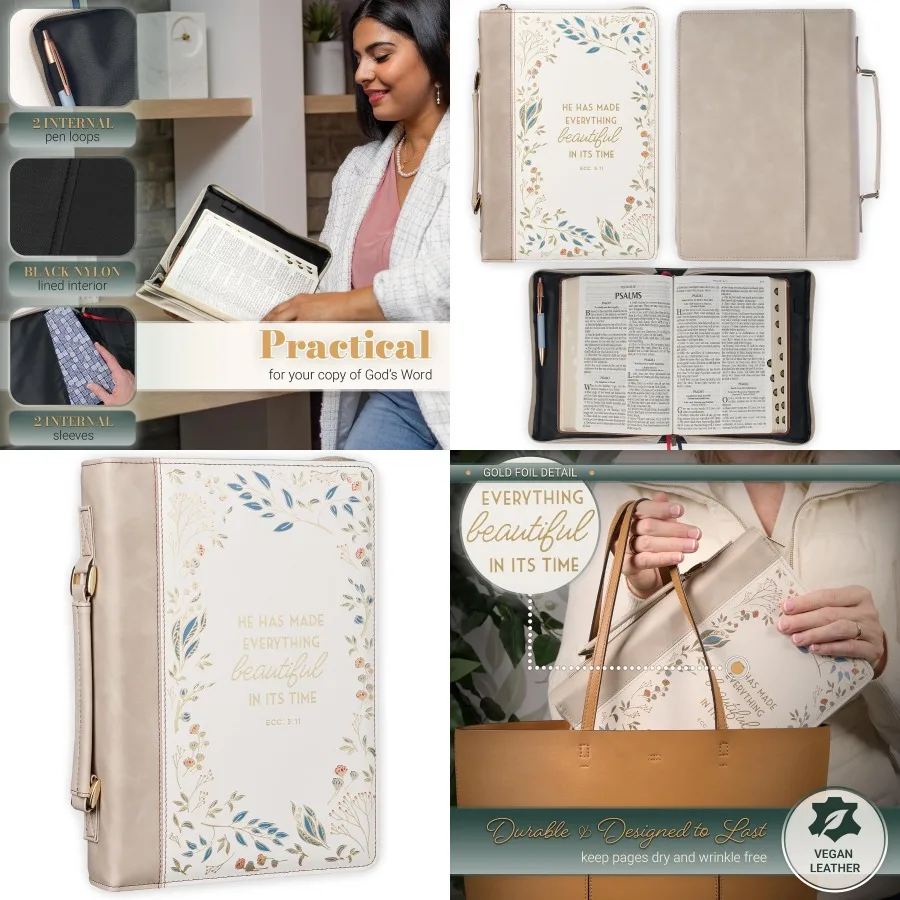 Christian Art Gifts Funda bíblica inspiradora de cuero vegano de primera calidad para mujer: perfecta para devoción diaria y viajes Fe