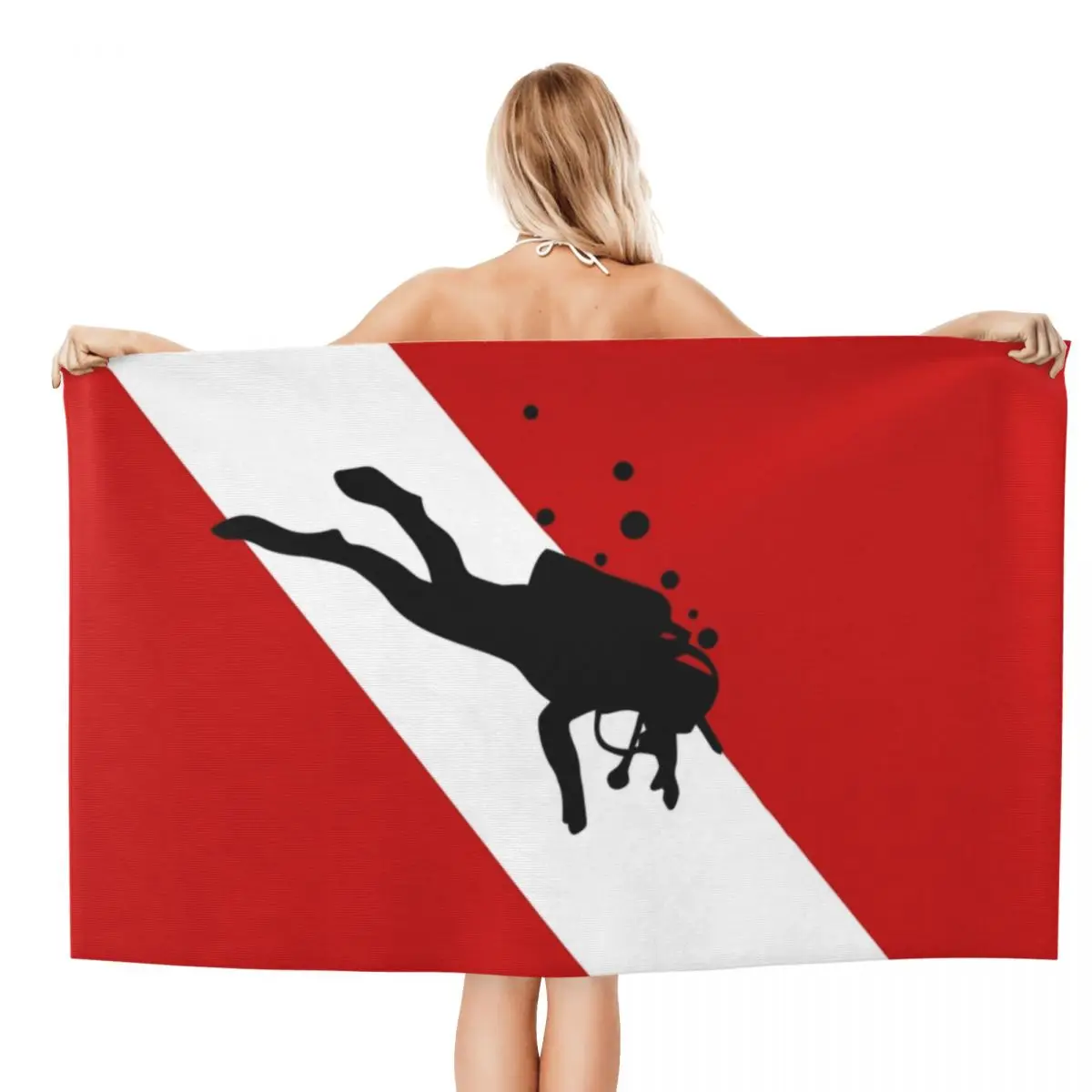 Scuba Dive Flag Bubble Red White Breathable Microfiber Bath Beach Towel Quick Drying Diving Bathroom Sauna Towels