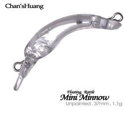 Chan’sHuang 50PC Unpainted Blank Bait 3.7cm 1.1g Rattle Floating Mini MINNOW DIY Artificial Fishing Lure Fake Fish