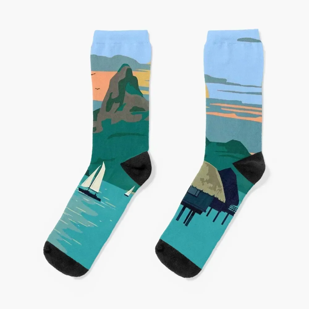 

TAHITI : Vintage Travel to Bora Bora Advertising Print Socks sheer Crossfit Mens Socks Women's