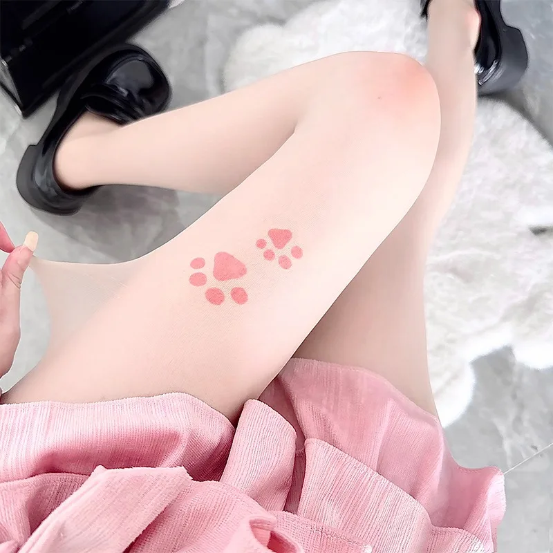 

Cut Resistant Tattoo Pantyhose for Girl Kawaii Cat Paw Bare Skin Sheers Lolita Sweet Summer Stockings,Run-Proof Leg Art Socks