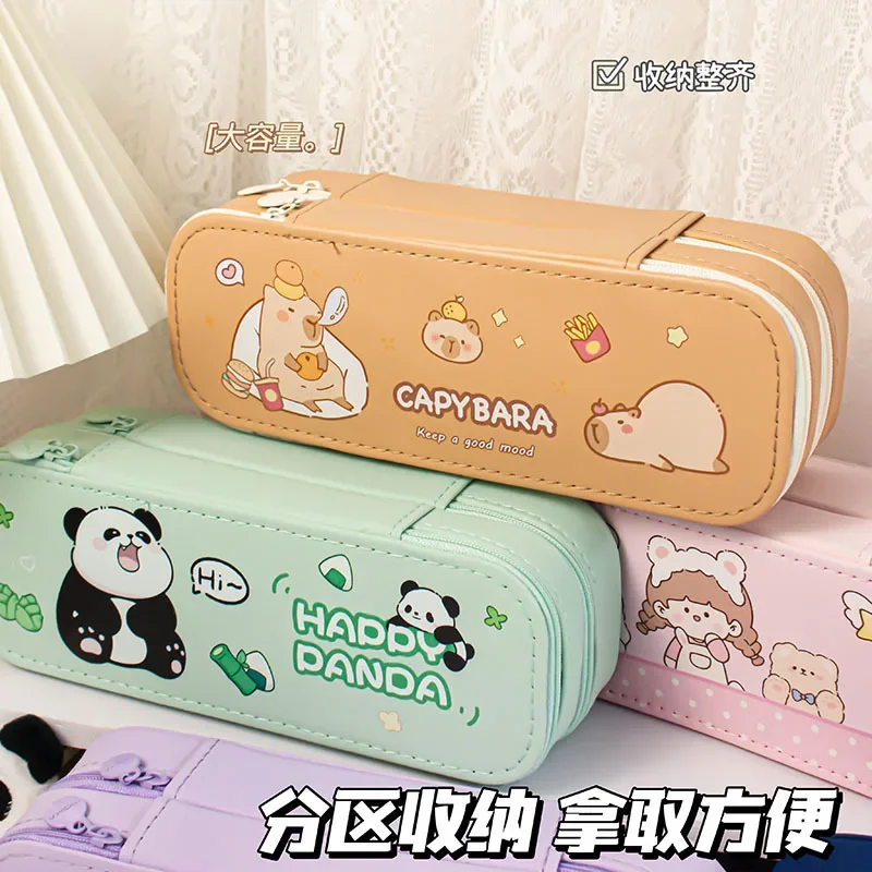 Capybara Double-Layer Pencil Case, Popular Online, Trendy Cute Cartoon, and Super Adorable, -Style Panda Capybara