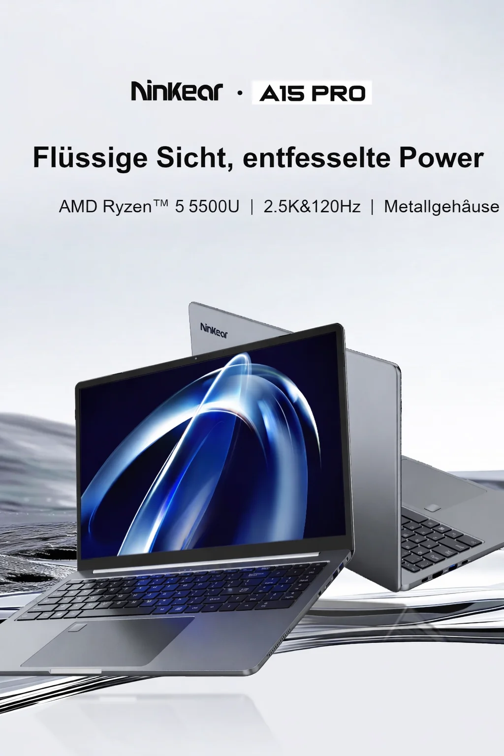 Ninkear A15 Pro Laptop 16GB RAM 1TB SSD 16 Zoll 2.5K 120Hz IPS Display AMD Ryzen 5 5500U Windows 11 beleuchtete Tastatur WiFi 6 Fingerabdrucksensor für Büro Studium Multitasking – Detail 1